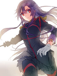  commentary_request female gloves pantyhose purple_hair red_eyes sera_mizuki skirt solo soushuu_senshinkan_gakuen_hachimyoujin tenkuu_sphere uniform 