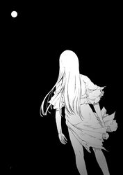  commentary_request female full_moon greyscale long_hair looking_up monochrome moon night night_sky sky solo torn_clothes touhou ysys 