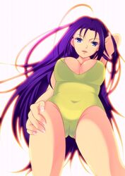  adjusting_hair big_breasts blue_eyes breasts cleavage enokei enoo female female final_fantasy final_fantasy_vii from_below large_breasts leotard long_hair looking_down pollensalta purple_hair solo white_background 