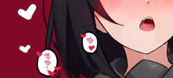  artist_name black-haired_demon_girl_(shimmer) black_hair black_sailor_collar blush close-up commentary_request female heart open_mouth original red_background sailor_collar saliva shimmer signature simple_background solo spoken_heart translation_request 