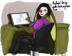  2021 ammi_(cinnahbunn) anthro chair cinnahbunn clown clown_makeup clown_nose clown_paint domestic_rabbit drawing drawing_tablet electronics female flemish_giant furniture hi_res humor lagomorph leporid lips mammal oryctolagus rabbit sitting solo swivel_chair 