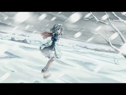  absurdres bow braid izayoi_sakuya maid maid_headdress red_eyes scarf short_hair silver_hair snow solo studio_s.d.t. tagme touhou twin_braids yuuki_tatsuya 