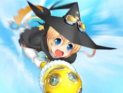  blonde_hair blue_eyes female game_cg mira_(sumaga) sky solo sumaga witch 