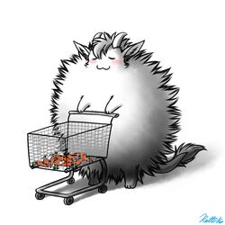  1:1 2016 :3 ambiguous_gender avoid_posting blush carrot closed_eyes conditional_dnp digital_media_(artwork) english_text feral food fur horn legacy_(ratte) plant poof ratte ratteguhn shopping_cart signature simple_background solo text theta_(ratte) vegetable white_background white_body white_fur 