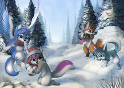  2012 anthro artik_ninetails blue_body blue_fur blue_hair canid canine canis cheat clothing cloud covering covering_mouth covering_own_mouth covering_self digital_media_(artwork) featureless_crotch female fox fur gender_symbol grey_body grey_fur group hair hat headgear headwear jess_(teckly) male male_symbol mammal mean nude outside pom_hat purple_hair scarf silverfox5213 sky snow snow_fort snowball_fight symbol tala_(suntattoowolf) werefox_(character) wings winter wolf young young_anthro 