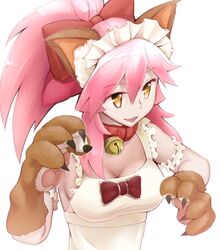  animal_ears animal_hands bell breasts cleavage collar commentary_request fate/extra fate/extra_ccc fate/grand_order fate_(series) female fox_ears gloves hair_ribbon kinpun_(fgxdw447) large_breasts long_hair looking_away neck_bell open_mouth painting_(medium) paw_gloves pink_hair ponytail ribbon simple_background solo tamamo_(fate) tamamo_cat_(fate) tamamo_cat_(third_ascension)_(fate) traditional_media upper_body watercolor_(medium) white_background yellow_eyes 