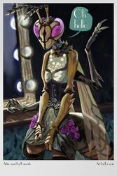  2019 4_arms actini ambiguous_gender anthro arthropod clothed clothing crossdressing detailed_background digital_media_(artwork) drawain english_text fingers hi_res hymenopteran insect_wings insects looking_at_viewer multi_arm multi_limb solo text wasp wings 