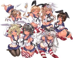  6+girls :d ;d ahoge akigumo_(kancolle) amatsukaze_(kancolle) anchor_hair_ornament animal_ears aqua_eyes arm_support armpits arms_up ass bad_id bad_twitter_id bare_legs barefoot beret black_choker black_hair black_headwear black_neckerchief black_panties black_pantyhose blonde_hair blue_eyes blush bow braid breasts brown_eyes brown_hair capelet choker cleavage clothes_pull colorado_(kancolle) cosplay cowboy_shot crop_top crying crying_with_eyes_open cup elbow_gloves fake_animal_ears french_braid full_body gloves gold gradient_hair green_eyes grey_hair groin hair_flaps hair_ornament hair_over_shoulder hair_ribbon hair_tubes hairband hairbow hand_on_own_chest hand_up haruna_(kancolle) hat heterochromia highleg highleg_panties holding holding_cup jewelry kantai_collection large_breasts long_hair looking_at_viewer looking_back lying medium_breasts microskirt mole mole_under_eye multicolored_hair multiple_girls murasame_(kancolle) navel neckerchief necktie nijimoto_hirok on_stomach one_eye_closed open_mouth panties pantyhose pantyhose_pull parted_lips pleated_skirt ponytail prinz_eugen_(kancolle) rabbit_ears red_eyes remodel_(kantai_collection) ribbon ring sailor_collar salute school_uniform seiza serafuku shigure_(kancolle) shimakaze_(kancolle) shimakaze_(kancolle)_(cosplay) short_hair sidelocks simple_background single_braid sitting skindentation skirt skirt_pull sleeveless small_breasts smile soles star_(symbol) striped_clothes striped_thighhighs sweat sweatdrop tablet_pc tan tanlines tearing_up tears thighband_pantyhose thighhighs toes twintails two_side_up underwear wariza wedding_ring white_background white_gloves white_hairband white_ribbon yokozuwari 