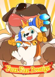  canid canine canis crown domestic_dog duo feral fizz_(lol) fuzz_fizz headgear league_of_legends looking_at_viewer mammal manmosu_marimo open_mouth riot_games smile tencent tongue tongue_out toony yordle 