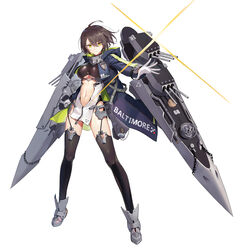  ahoge azur_lane baltimore_(azur_lane) black_coat black_thighhighs braid breasts brown_hair center_opening chains character_name closed_mouth clothing_cutout coat female full_body glint gloves highres hood hood_down jpeg_artifacts keli_bang large_breasts long_sleeves looking_at_viewer machinery navel official_art open_clothes open_coat pelvic_curtain photoshop_(medium) revealing_clothes shoes short_hair smile solo stomach stomach_cutout thighhighs thighs turret white_gloves yellow_eyes 