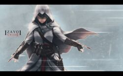  altair_ibn_la-ahad altair_ibn_la-ahad_(cosplay) assassin&#039;s_creed assassin&#039;s_creed_(series) assassin&#039;s_creed_ii blood blue_hair braid cape commentary_request concealed_weapon cosplay didloaded dual_wielding ezio_auditore_da_firenze ezio_auditore_da_firenze_(cosplay) female hidden_blade_(assassin&#039;s_creed) holding hood izayoi_sakuya knife letterboxed red_eyes sheath sheathed short_hair solo sword touhou twin_braids weapon 