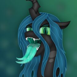  1:1 absurd_res arthropod bodily_fluids bust_portrait changeling emu34b fangs female forked_tongue friendship_is_magic green_eyes green_flesh green_tongue hasbro hi_res horn mouth_shot my_little_pony open_mouth portrait pupils queen_chrysalis_(mlp) saliva sharp_teeth simple_background slit_pupils solo teeth tongue tongue_out uvula vector 