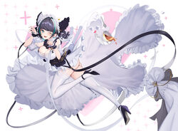  ;3 ;d aqua_hair ass azur_lane bare_shoulders black_footwear black_hair blue_eyes blue_nails blunt_bangs blush breasts cheshire_(azur_lane) cleavage commentary_request corset cup detached_collar detached_sleeves female floating_clothes frilled_skirt frills high_heels large_breasts looking_at_viewer maid maid_headdress multicolored_hair nail_polish no_panties one_eye_closed open_mouth paw_pose puffy_short_sleeves puffy_sleeves revision saucer short_hair short_sleeves skirt smile solaris_(sinhyg) solo sparkle streaked_hair tea teacup thighhighs two-tone_hair upper_body white_skirt white_thighhighs wrist_cuffs 