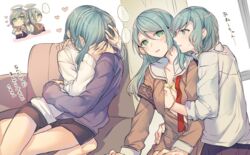  ... 2girls aqua_hair armband bang_dream! black_shorts blue_shirt blush bra brown_dress chibi commentary_request couch cuddling dress grabbing grabbing_another&#039;s_breast green_eyes halo hanasakigawa_school_uniform hand_under_clothes haneoka_school_uniform heart hikawa_hina hikawa_sayo hug incest kissing long_hair long_sleeves mikan-uji multiple_girls multiple_views open_clothes open_dress sailor_dress school_uniform shirt short_hair short_shorts shorts siblings sisters sitting spoken_ellipsis sweatdrop twincest twins underwear white_shirt yellow_bra yuri 