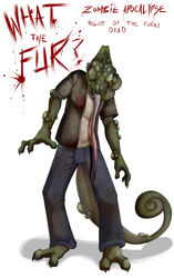 2_toes 3_fingers anthro barefoot biped blood blood_on_clothing bodily_fluids bottomwear chameleon claws clothed clothing demicoeur derp_eyes digital_media_(artwork) english_text feet fingers front_view fully_clothed green_body green_flu_mutant_(left_4_dead) green_skin left_4_dead_(series) lizard long_tongue male open_mouth pants pustule reptile scalie shirt simple_background smoker_(left_4_dead) solo standing tail text toes tongue tongue_out topwear undead valve veiled_chameleon white_background zombie