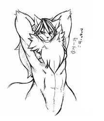 anthro black_and_white canid canine canis domestic_dog duga_(shining) japanese_text legendz male mammal monochrome risuou sega shining_(sega) shining_force_exa simple_background sketch solo sourou_cerulean_wolf text translated white_background wolf