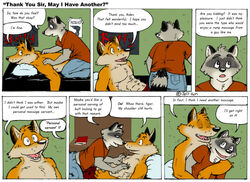 abs aiden_harris anthro athletic bed buffy_the_vampire_slayer canid canine chest_grab closed_eyes closet_coon clothed clothing colin_young comic dialogue duo embrace english_text eye_contact fox fully_clothed fur furniture grey_body grey_fur hand_on_back hand_on_chest happy hug inside kneeling leafdog looking_at_another lying male male/male male_on_bottom male_on_top mammal massage muscular muscular_anthro muscular_male nose_to_nose on_back on_bed on_bottom on_front on_top orange_body orange_fur pec_grab pecs pillow procyonid raccoon red_fox romantic romantic_couple smile teeth text tongue topless true_fox