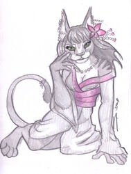 anthro asian_clothing biped clothing east_asian_clothing felid female green_eyes japanese_clothing kimono mammal shiverz sitting solo tail