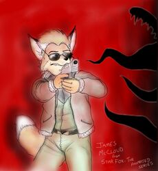 a_fox_in_space anthro canid canine eyewear fox fredryk_phox gun holding_gun holding_object holding_ranged_weapon holding_weapon james_mccloud male mammal nintendo paintchat ranged_weapon solo star_fox sunglasses tail tentacle weapon