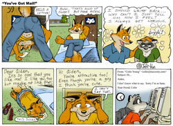 aiden_harris anthro awkward bent_over canid canine closet_coon clothing colin_young comic computer dialogue digital_media_(artwork) duo electronics email english_text fail fox infatuation leafdog letter male mammal procyonid raccoon reading red_fox tail text true_fox underwear url worried writing_text