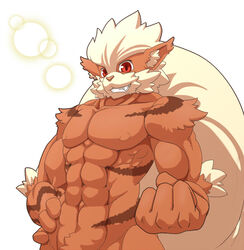 anthro arcanine biri canid canine generation_1_pokemon male mammal muscular muscular_anthro muscular_male nintendo pokemon pokemon_(species) pokemorph red_eyes riot41 simple_background solo white_background