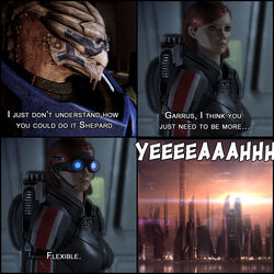 1:1 alien armor bioware city cityscape comic commander_shepard csi:_miami digital_media_(artwork) duo electronic_arts english_text facial_markings female female_shepard garrus_vakarian head_markings human humor male mammal mandibles markings mass_effect n7 not_furry pun skyline space_marine text turian unknown_artist what