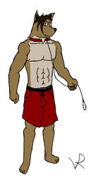 2010 anthro bottomwear boxers_(clothing) canid canine canis clothing collar hi_res hunter_fang_(vrart1) leash male mammal muscular muscular_anthro muscular_male shorts solo underwear vrart1 wolf