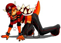 2010 anthro chains collar female hair koopa kweenie looking_at_viewer mario_bros nintendo red_hair scalie signature silvermidnight simple_background solo spikes stripes tail toque white_background