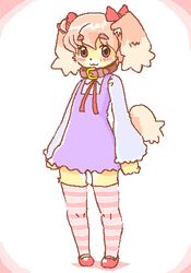 anthro biped blush brown_eyes canid canine canis clothed clothing collar digital_media_(artwork) domestic_dog dress female footwear itou_sora kin-shun low_res mammal mary_janes shoes simple_background solo tail white_background