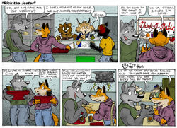 anthro canid canine canis closet_coon colin_young comic dialogue donny_squirrel eating english_text fox group leafdog lunch male mammal mustelid otter red_fox rick_mooney rodent sciurid tail text tree_squirrel true_fox wolf