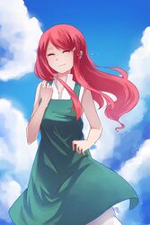  arms artist_request bare_shoulders blue_sky closed_eyes cloud clouds elbows eyelashes female female fingers hair_clip hair_ornament hairclip hands highres long_hair naruto naruto_shippuuden pink_hair red_hair red_head shoulders sky smile solo tears uzumaki_kushina 