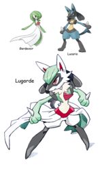  alternate_species anthro black_body black_fur blue_body blue_fur canid canine fakemon female fur fusion gardevoir generation_3_pokemon generation_4_pokemon hybrid lucario male mammal nintendo pokemon pokemon_(species) pokemon_fusion red_eyes solo spikes text twisted-wind twistedterra what_has_science_done yellow_body yellow_fur 