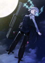  animal_ears antennae bad_id bad_pixiv_id black_pantyhose cat_ears cat_girl cloud female fujimo_ruru full_moon green_eyes grey_hair gun hirschgeweih_antennas moon night pantyhose revision sanya_v._litvyak short_hair solo star_(symbol) strike_witches striker_unit uniform weapon world_witches_series 