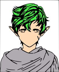  1other androgynous commentary die_gejagte_jagerin elf english_commentary green_hair high_contrast isekai_monogatari_series limited_palette no_mouth original pointy_ears portrait purezensu ryoshi_ite short_hair upper_body 