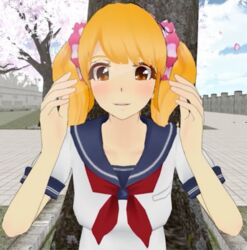  blush female lowres osana_najimi_(yandere_simulator) smile solo yandere_simulator 