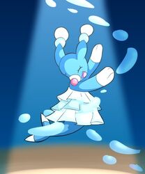  2016 better_version_at_source blue_body brionne closed_eyes female feral generation_7_pokemon mammal marine nintendo one_eye_closed open_mouth performing pinniped pkmnmasterwheeler_(artist) pokemon pokemon_(species) sea smile solo spinning spotlight underwater water 