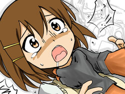  asphyxiation brown_eyes brown_hair choking crying drool gloves hair_ornament hairband hairclip hirasawa_yui k-on! saliva strangle strangling strangulation tainaka_ritsu tears 