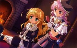  2girls bekkankou blonde_hair brushing_another&#039;s_hair brushing_hair estel_freesia highres multiple_girls official_art purple_hair wreathlit_noel yoake_mae_yori_ruri_iro_na 