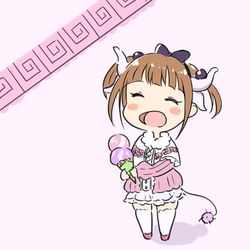  brown_hair female horns kanna_kamui kobayashi-san_chi_no_maidragon lowres naganawa_maria nitou_inko open_mouth saeki_hina seiyuu_connection tail tokyo_7th_sisters twintails 