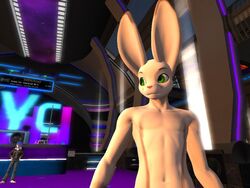  4:3 anthro bifrost camrocks123 clothed clothing fur green_eyes gyc lagomorph leporid male mammal ona rabbit screencap second_life solo_focus standing topless white_body white_fur 