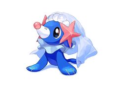  buntatta commentary_request cosplay looking_up no_humans pokemon pokemon_(creature) popplio primarina primarina_(cosplay) simple_background smile veil white_background 