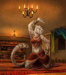 anthro dancing felid female inside isolde_(rukis) jewelry leopard leopard_spots mammal pantherine red_lantern rukis solo spots tail