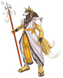 anthro canid canine cellphone_app fox khakkhara male mammal mask melee_weapon multi_tail polearm sega shining_(sega) shining_wind_x solo staff tail unknown_artist weapon