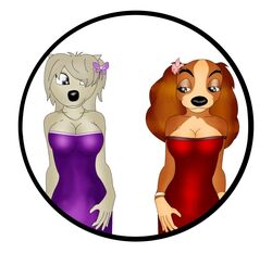 alpha_and_omega anthro anthrofied bangs bird_dog breasts canid canine canis cocker_spaniel disney domestic_dog duo female folwilliar hunting_dog lady_(lady_and_the_tramp) lady_and_the_tramp lilly_(alpha_and_omega) mammal purple_eyes spaniel wolf