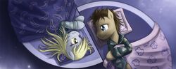 anthro anthrofied bed blonde_hair blue_eyes clothing derpy_hooves doctor_whooves_(mlp) duo earth_pony equid equine eye_contact female friendship_is_magic furniture hair hasbro horse looking_at_another male male/female mammal my_little_pony pajamas pony saturnspace shojo_kakumei_utena yellow_eyes