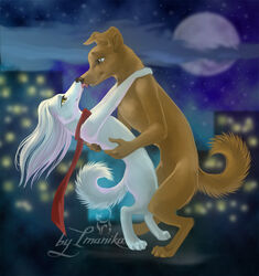 anthro canid canine canis canon_couple dancing digital_media_(artwork) domestic_dog duo female imanika kissing laila_(roadside_romeo) licking male mammal outside roadside_romeo romantic romantic_ambiance romantic_couple romeo_(roadside_romeo) shaded signature tail tongue tongue_out