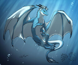 aquatic_dragon bubble collaboration dragon european_mythology feral fish horn karukuji karukuji_(character) male marine membrane_(anatomy) membranous_wings mythological_creature mythological_scalie mythology reptile scalie solo tail underwater water western_dragon weylin wings