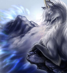 2009 ambiguous_gender cool_colors cropped dragon ear_piercing ear_ring feral fur furred_dragon furred_scalie grey_body grey_fur lying mountain mythological_creature mythological_scalie mythology nude on_front outside piercing ring_piercing rukis scalie sidian_(character) sky snow solo