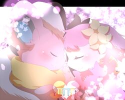 5:4 accessory alternate_color blush cinccino closed_eyes deer deerling duo female flower flower_in_hair fluffy generation_5_pokemon hair hair_accessory heart_symbol love male mammal mu-ma-ji nintendo plant pokemon pokemon_(species) romantic romantic_ambiance romantic_couple smile spring_deerling