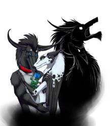 alpha_channel angry azzo blood blue_eyes bodily_fluids dantalian_letrou dantalian_letrou_(character) duo female fight flover gremmou happy hug love male mammal sad sergal shadow smile